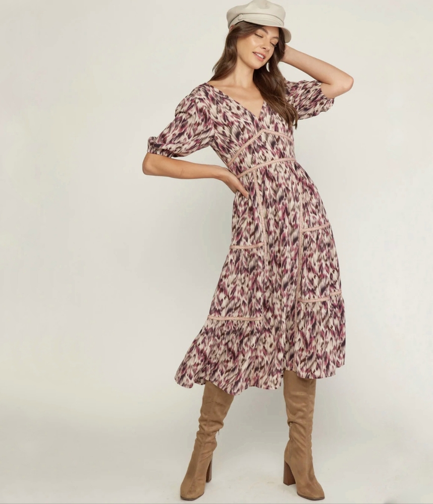ENTRÓ • ANTHROPOLOGIE Abstract Print Midi Dress ~ NWT